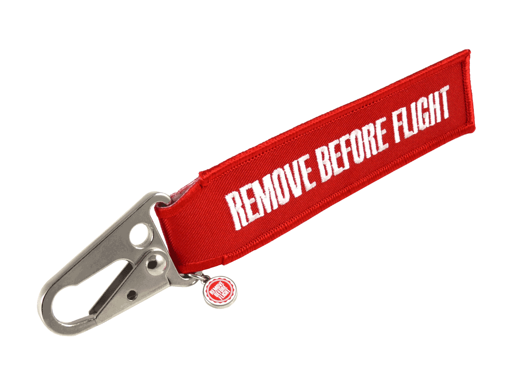 RBF-Originals Schlüsselanhänger "Remove Before Flight" mit Flugzeug-Karabiner