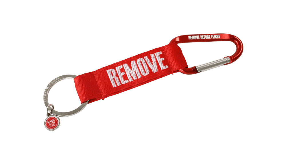 RBF Schlüsselanhänger "Remove Before Flight" mit Karabiner-Strap
