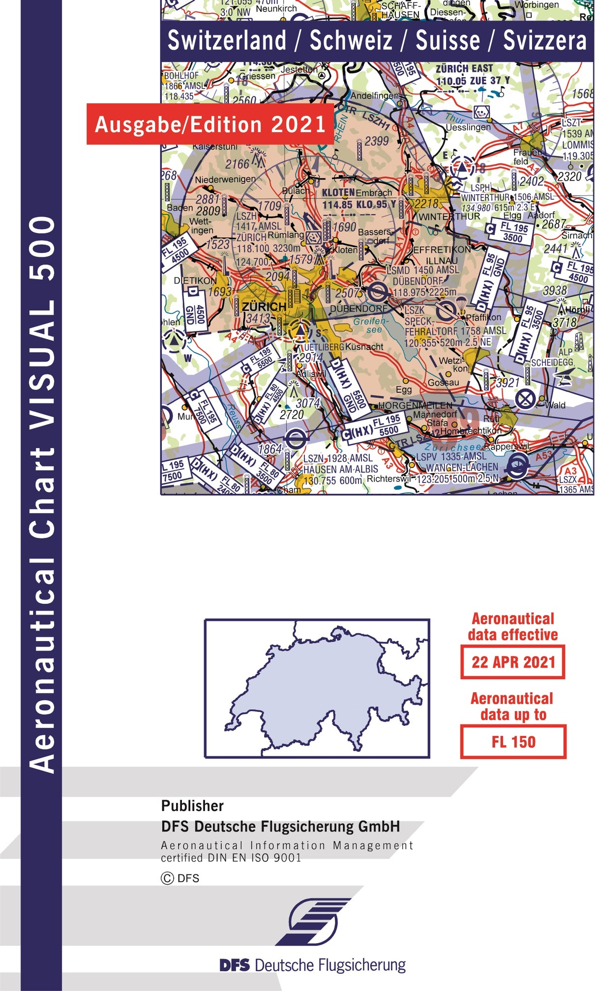 ICAO VFR Flugkarte Visual 500 Schweiz 2021 1:500.000