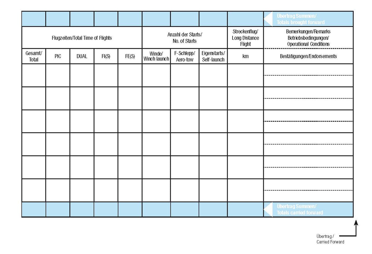 Flugbuch für Segelflieger EU-FCL A6