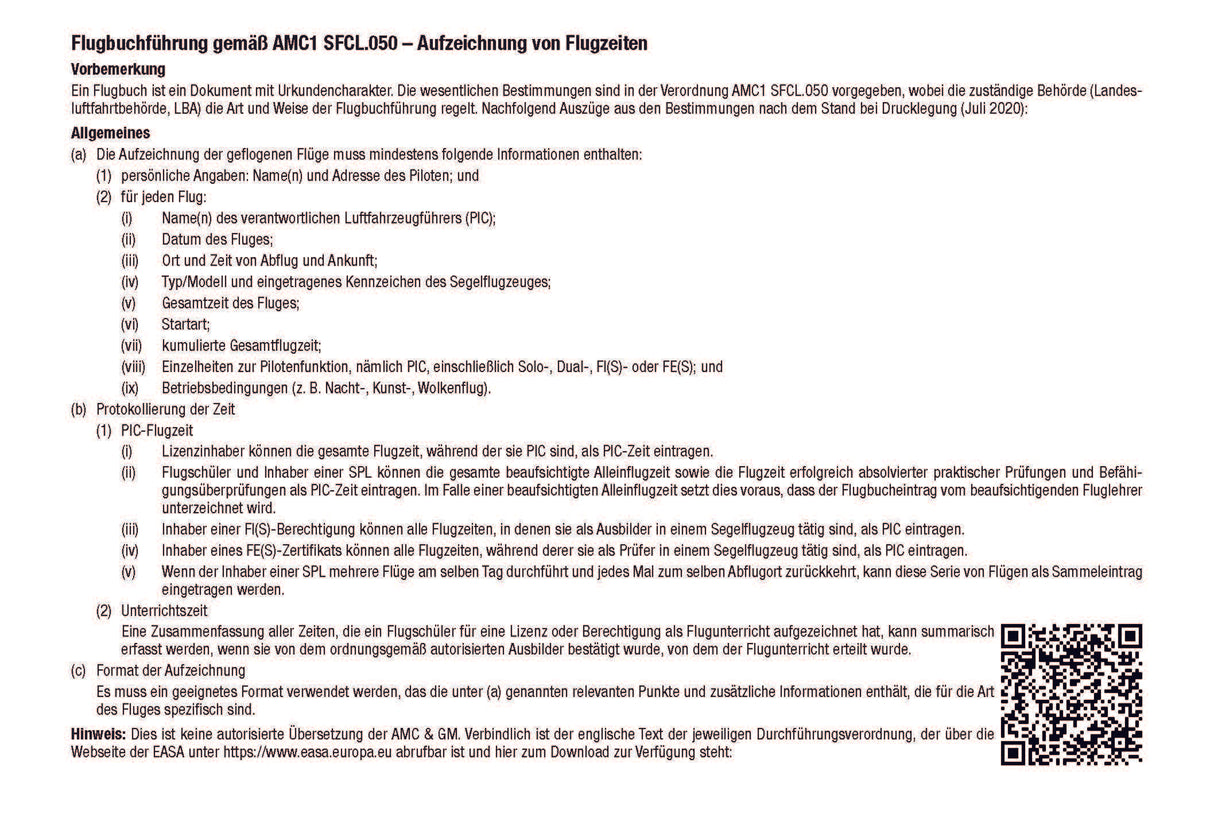 Flugbuch für Segelflieger EU-FCL A6