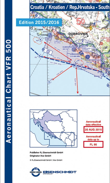 ICAO Flugkarte VFR 500 Kroatien, Blatt Süd Ausgabe 2019 Maßstab 1:500.000