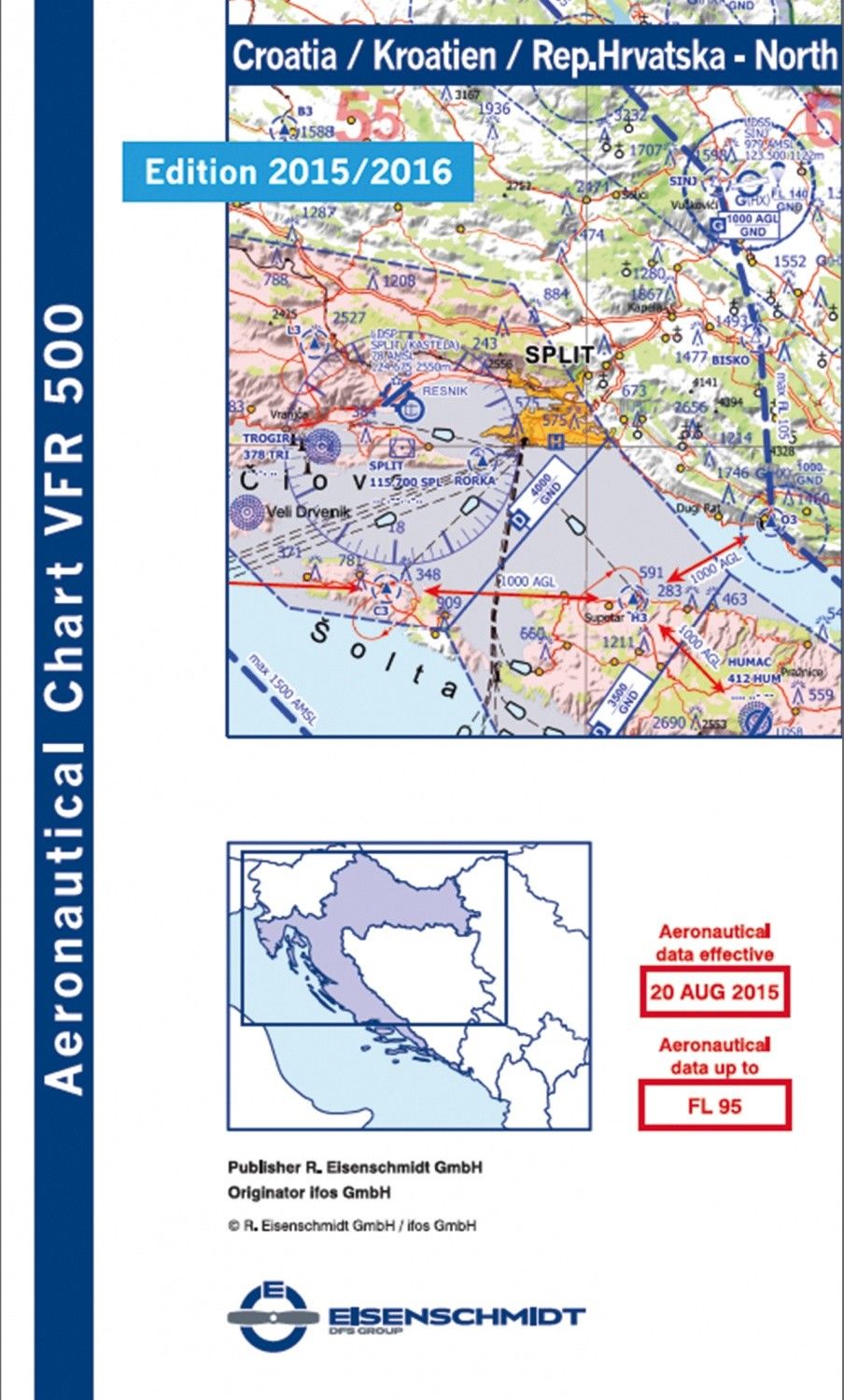 ICAO VFR Flugkarte 500, Blatt Kroatien Nord Ausgabe 2019 Maßstab 1:500.000