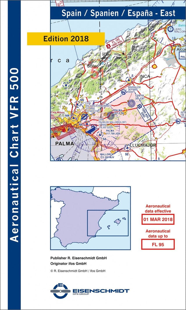 ICAO VFR Flugkarte 500 Spanien, Blatt Ost Ausgabe 2019 Maßstab 1:500.000