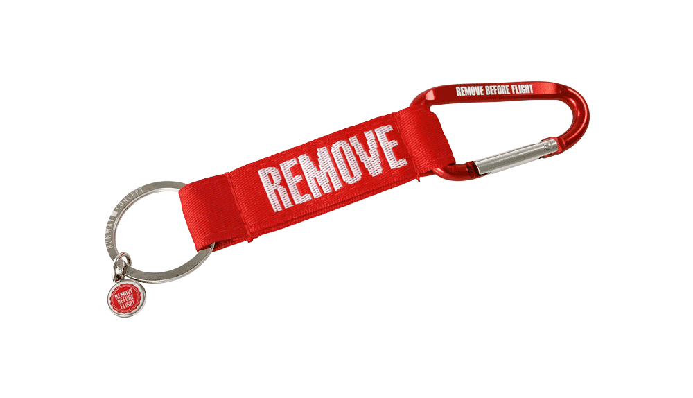 RBF Schlüsselanhänger "Remove Before Flight" mit Karabiner-Strap 