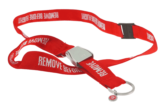 RBF-Originals Schlüsselhalsband (Lanyard) REMOVE BEFORE FLIGHT mit Mini-Seatbelt-Schnalle