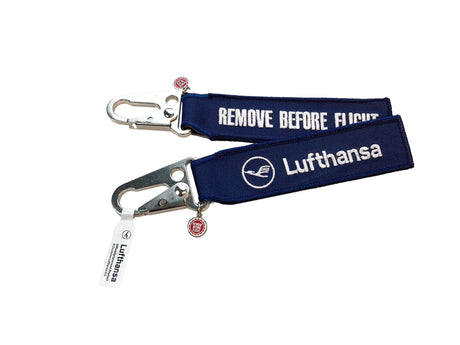 RBF Schlüsselanhänger "Lufthansa/Remove Before Flight" mit Flugzeug-Karabiner