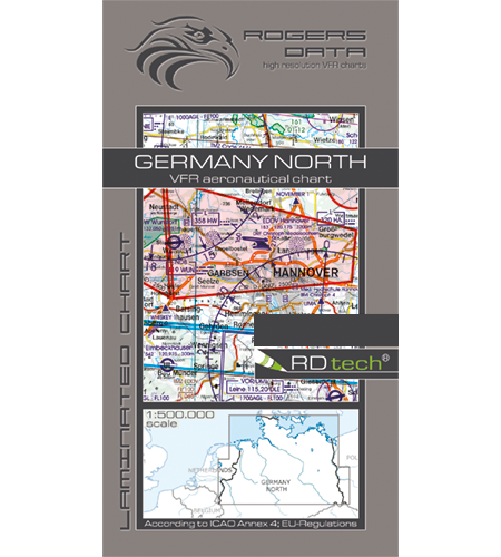 Rogers Data VFR Flugkarte Deutschland Nord 1:500.000, laminiert