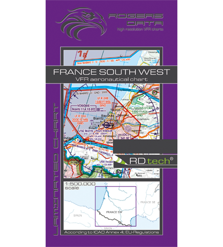 Rogers Data - VFR Flugkarte Frankreich Süd West 1:500.000, laminiert