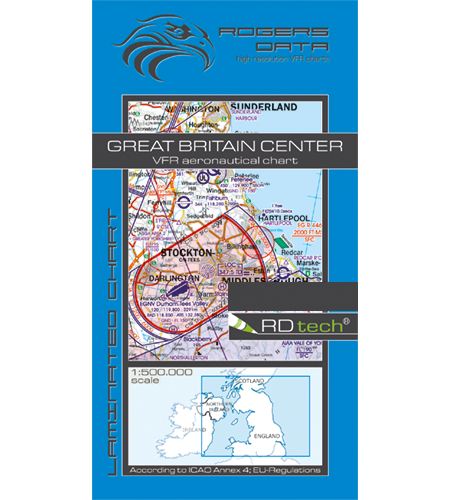 Rogers Data VFR Flugkarte Großbritannien Zentrum 1:500.000, laminiert