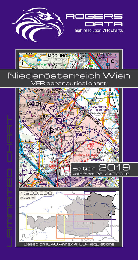 Rogers Data - VFR Flugkarte Niederösterreich & Wien 1:200.000, laminiert