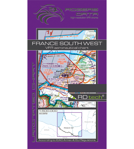 VFR Flugkarte Frankreich Süd West 1:500.000 von Rogers Data