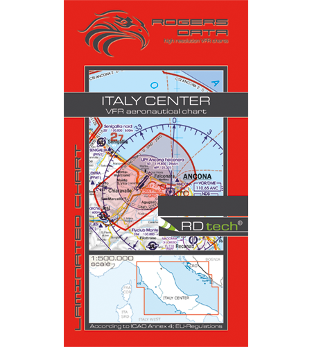 VFR Flugkarte Italien Zentrum 1:500.000 von Rogers Data laminiert