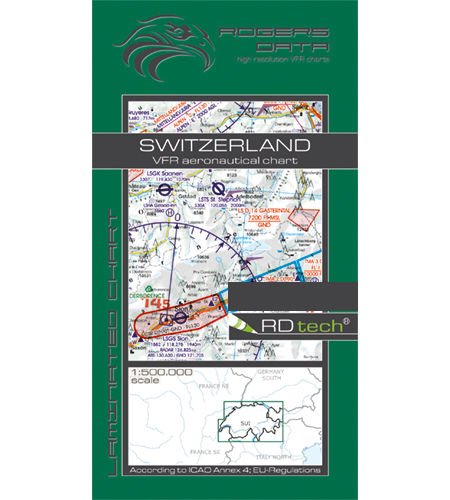 VFR Flugkarte Schweiz 2020 für Motorflug 1:500.000 laminiert von Rogers Data