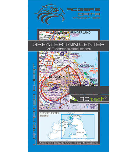 VFR Flugkarte Großbritannien Zentrum 1:500.000 von Rogers Data, laminiert