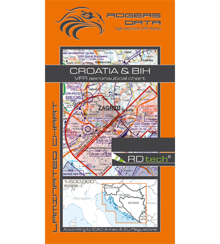 VFR Flugkarte Kroatien Bosnien & Herzegowina 1:500.000 von Rogers Data laminiert