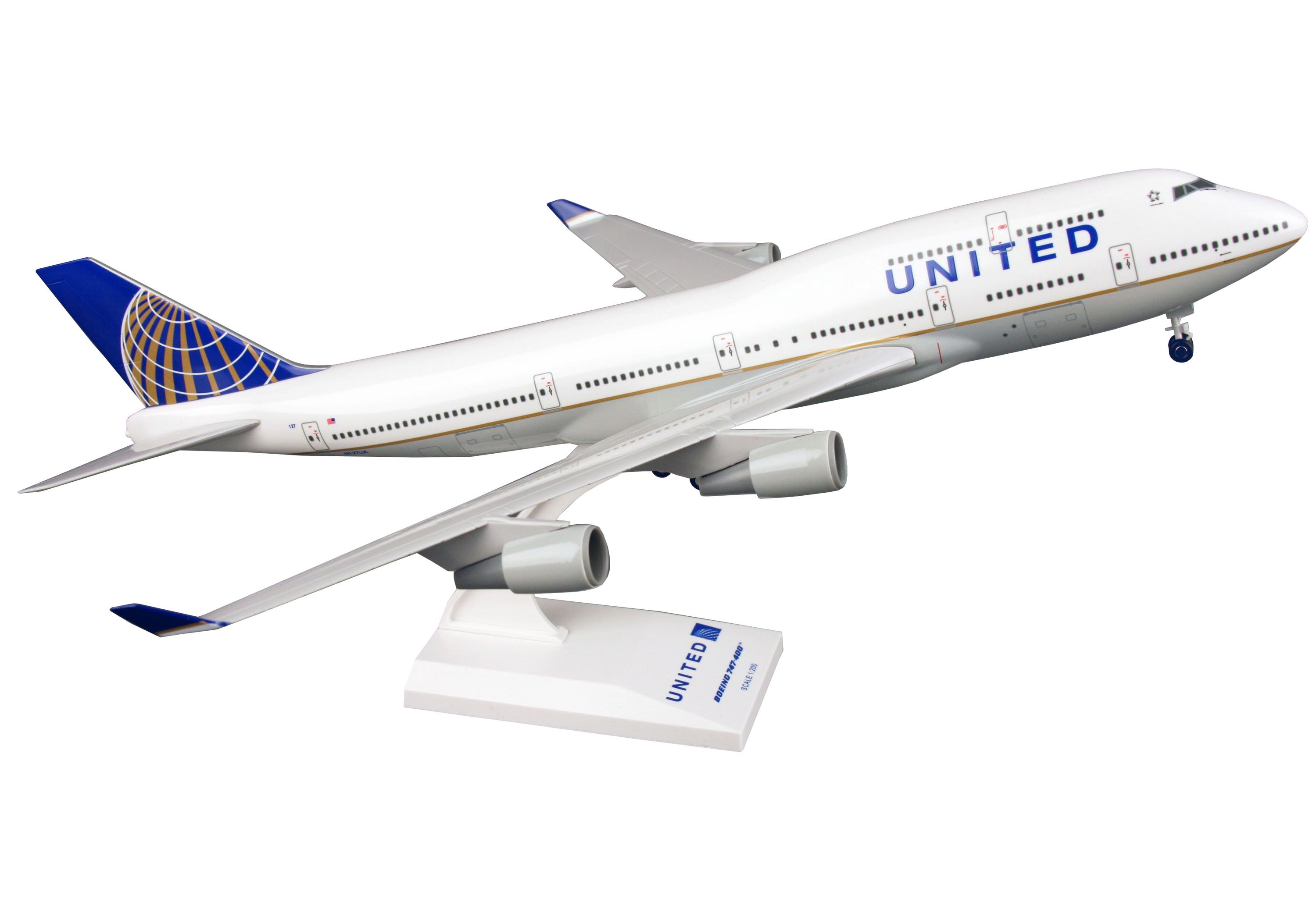 SkyMarks Flugzeugmodell Boeing 747-400 United Airlines "Post Co Merger" 1:200