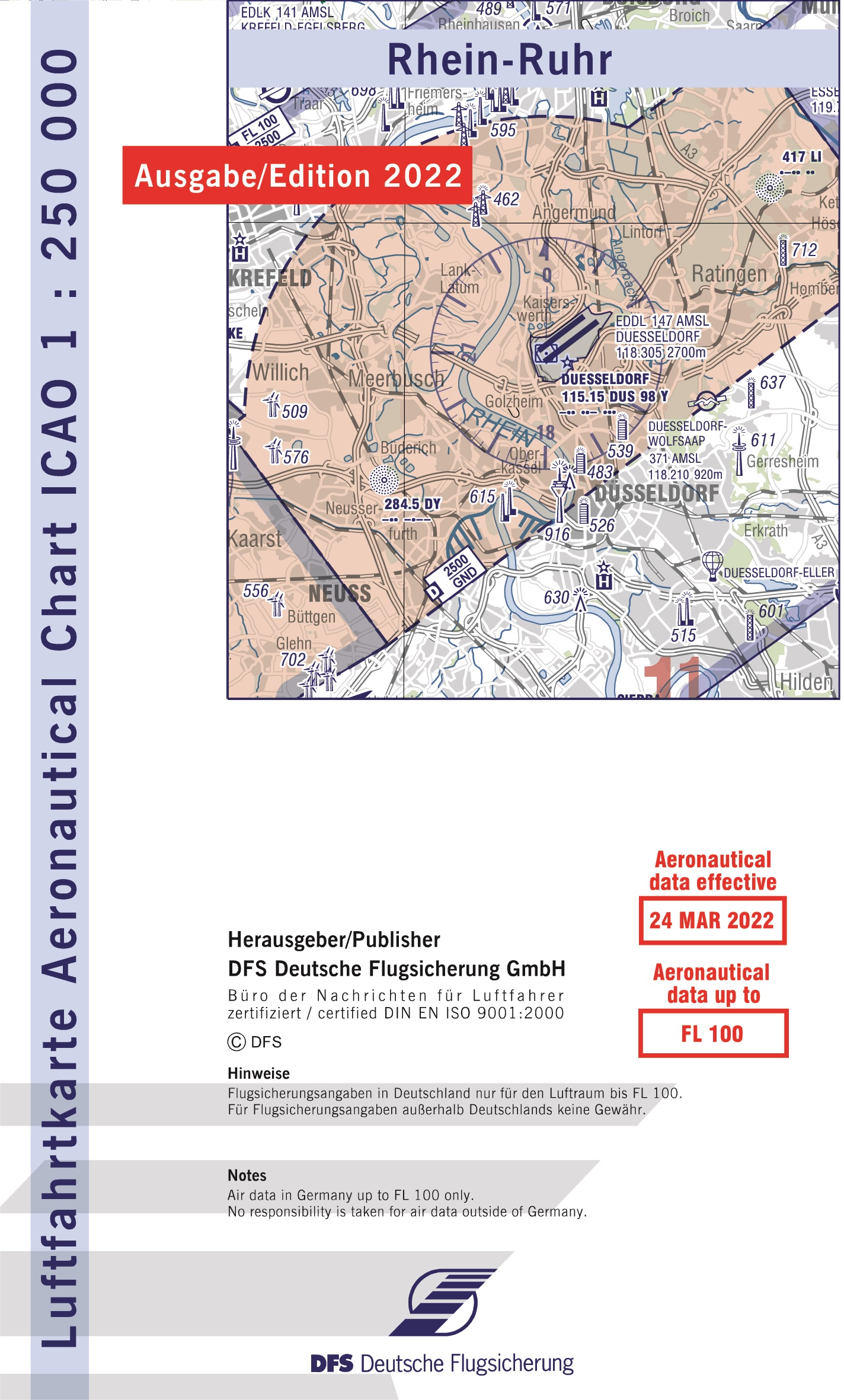 DFS ICAO Flugkarte Deutschland Blatt Hamburg Ausgabe 2019 